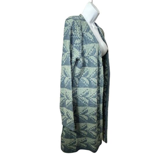 Sundance Open Front Long Cardigan Sweater Sz Medium Blue Print 100% Lambswool - Picture 4 of 6